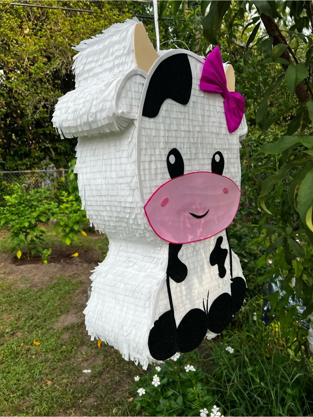 Cute Cow Party Piñata - White & Pink